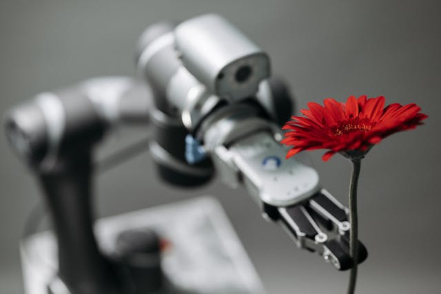 ai robot holding a flower